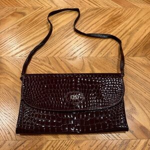 Vintage Mark Cross Burgundy east/westCroc Embossed Leather Shoulder Bag / Clutch
